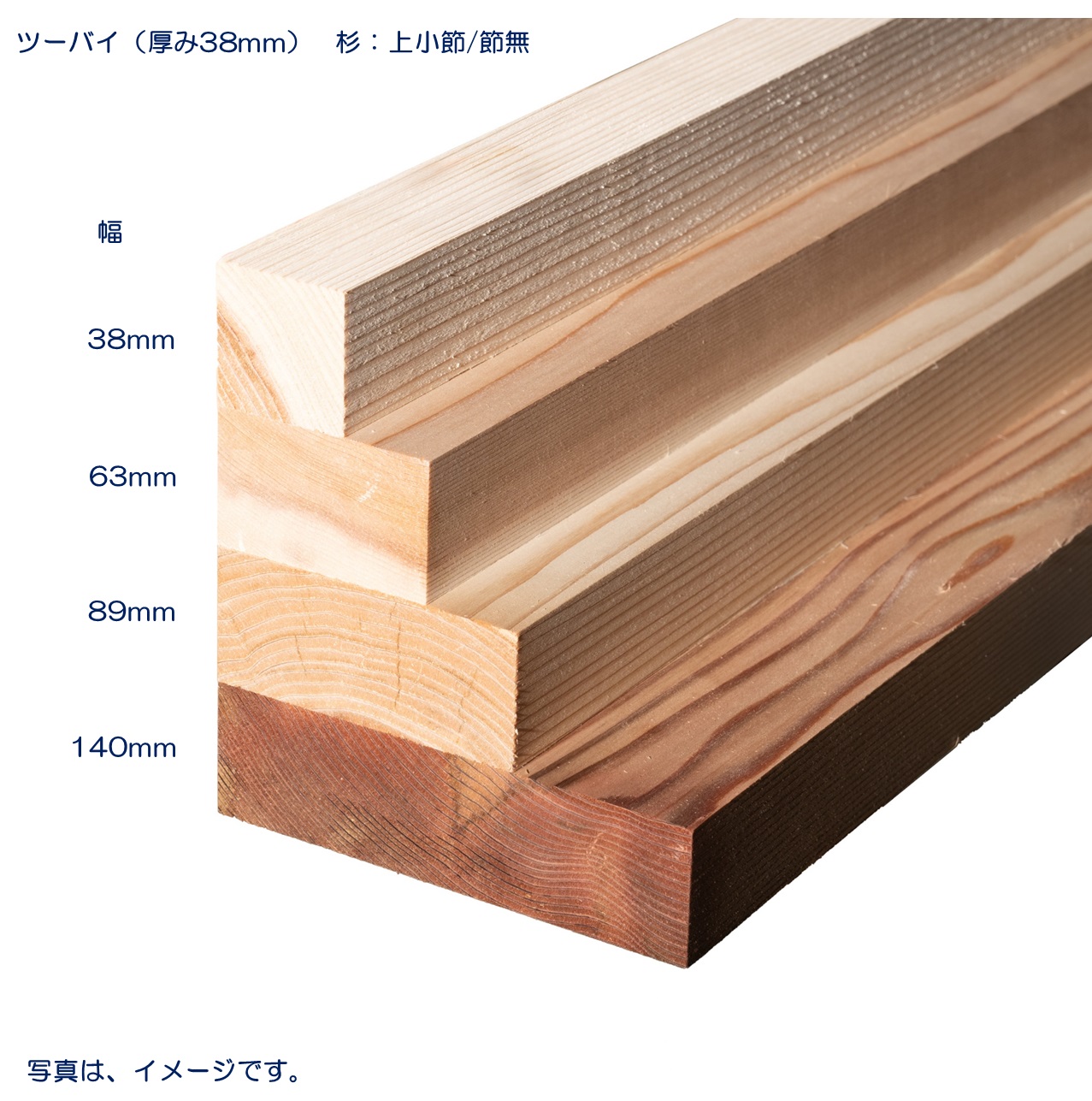 吉野杉（ワンバイ・ツーバイサイズ）長さ910mm・2000mm・3000mm（6本セット）